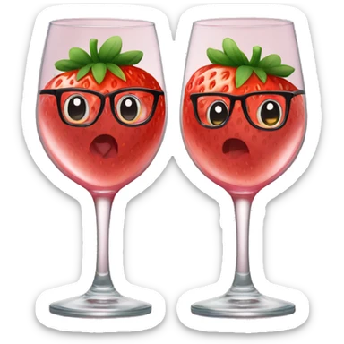 Two normal glasses with strawberry drawn on top of them clinking sticker