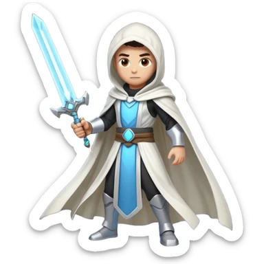 sci-fi space warrior human, glowing energy sword, hooded robe, heroic stance, 3D cartoon, mobile game character icon, clean background, no text
 sticker