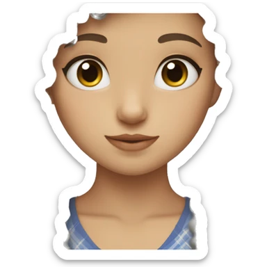 Girl with dark blonde curly hair with grey eyes and Scotland grey cat sticker