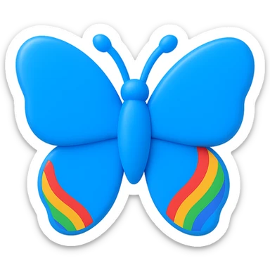 a butterfly with shiny blue wings with rainbow pride accents, 3D look sticker