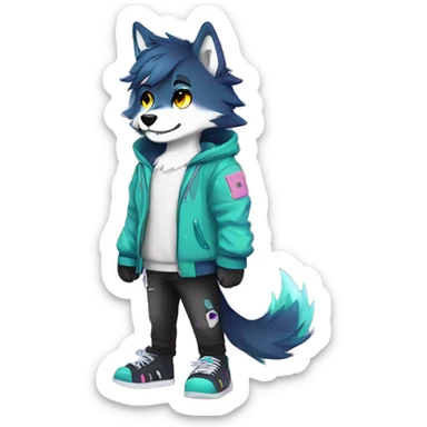 Colorful emo-Sparkle-wolf-fursona full body sticker