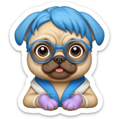 long blue haired baby pug wearing glassess sticker