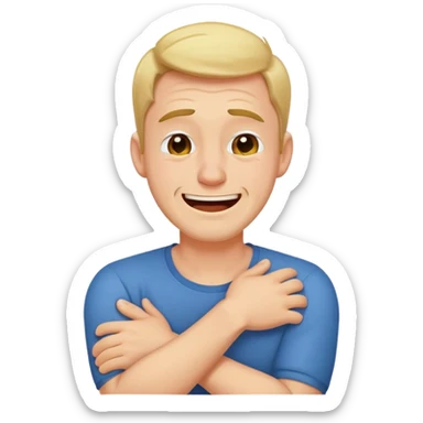 man crying laughing with arms crossed around his neck sticker