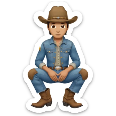 side profile of cowboy with kneews bent and hands on knees sticker