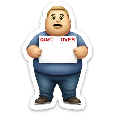 Fat man holding game over sign  sticker