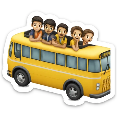a yellow bus with 4 boys and 4 girls in it sticker