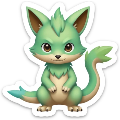 Pastel warm colorful-green-brown-gradient anime-styled edgy cool badass cute random Fakémon-creature, with random markings, full body sticker