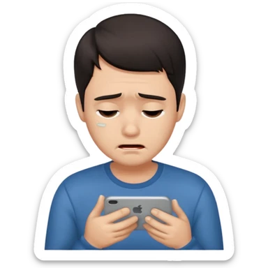 Dark haired man crying while texting  sticker