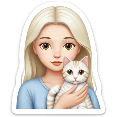 A beautiful girl holding a white tabby cat sticker