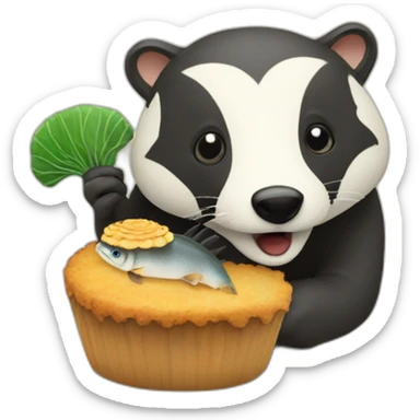 A badger with a Fish Cake with Swirl sticker