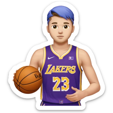 Luka doncic in Lakers uniform with basketball sticker