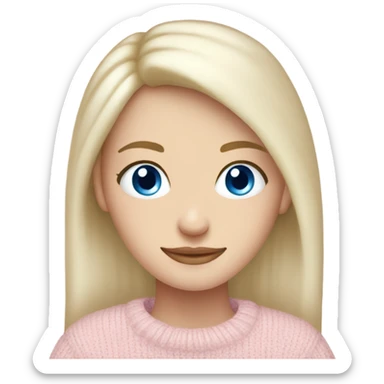 Pretty blue eyed white girl with light pink sweater reading cozy sticker