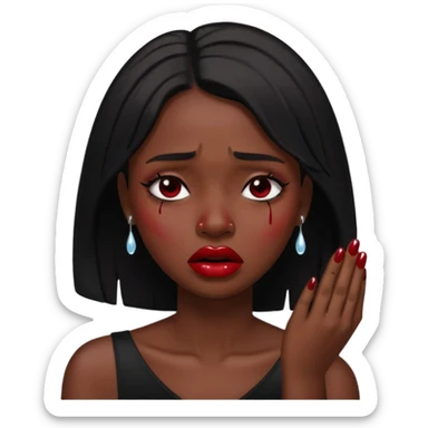 dark skin girl, dark red lipstick, nails very beautiful crying sticker