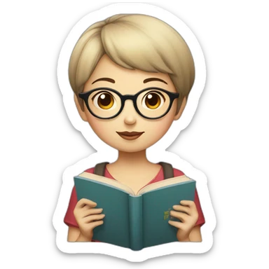 Chinese mushroom-headed short-haired girl wearing glasses who likes to read books sticker
