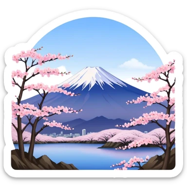 mount fuji with sakuras, no frame sticker