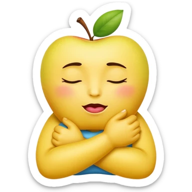 yellow apple emoji, arms crossed around itself as if choking, closed eyes, tongue out sticker