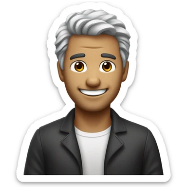 homme un peu agé assez sérieux avec cheveux noir avec un peu de gris petit yeux et peau blanche mais un peu bronzé. Il me faut juste le visage qui fait un grand sourire sticker