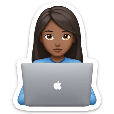 A female avatar dusky skin and medium straight hair working on laptop  sticker