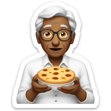 moderate elderly person eating food on one hand sticker