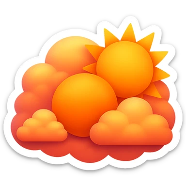 Edit the image to show sunrise colors in the sun peeking through clouds, no face, in emoji style. Remove the background. The style should resemble emoji style with bright and warm sunrise colors in the sun and clouds. sticker