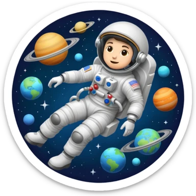 Astronaut rides planets sticker