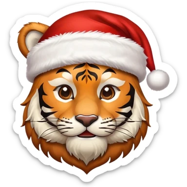 tiger face wearing Christmas Santa hat and scarf for New Year Twitch emote sticker
