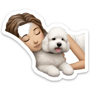 White girl brown hair sleeping with Mini Bichon sticker