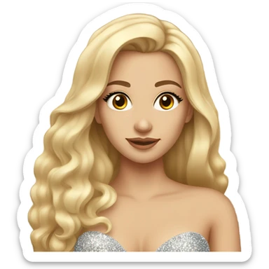 Gorgeous blonde woman, brown eyes, long hair, wearing a sparkly gown; full body view sticker