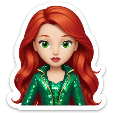 Meygan from Bratz with long red hair and green sequin outfit sticker