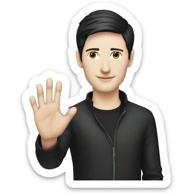 Pavel Durov stands and holds his hand extended to the side, as if he has something in his palm sticker