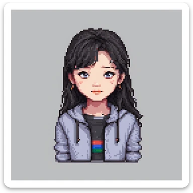 pixel art of a Korean teenage girl, age 17, casual modern outfit, cute expression sticker