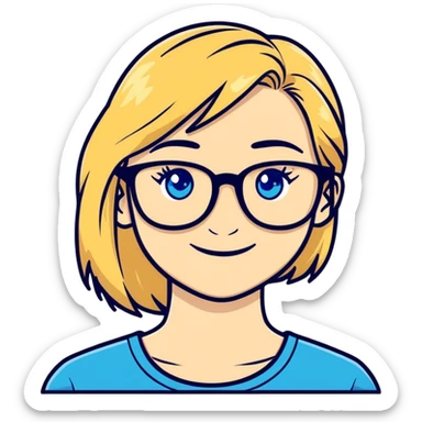 smiling blonde girl portrait blue eyes and glasses in love sticker