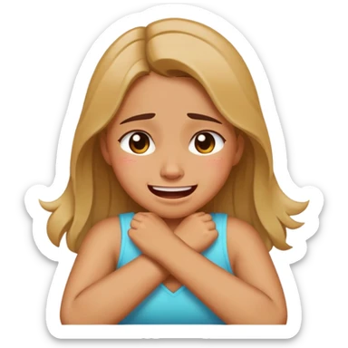  A girl holding her neck arms crossed crying laughing  sticker