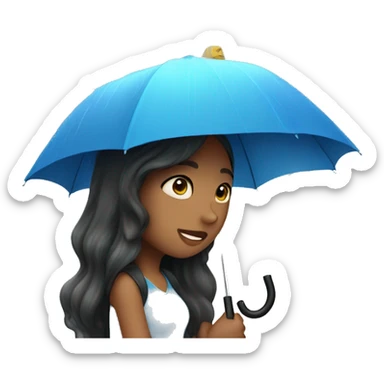 girl with blue umbrella while raining sticker