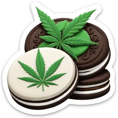 black and white oreo cookies with cannabis leaf sticker