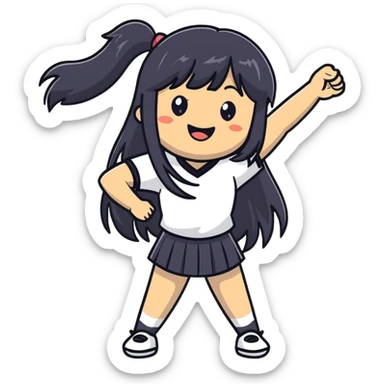 Asian woman with long black straight hair with bangs cheering for Doosan Bears baseball team sticker