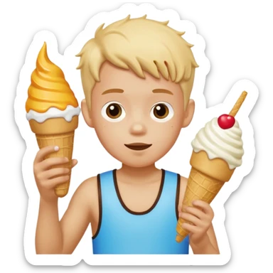 boy kid wearing arm floaties, eating ice cream sticker