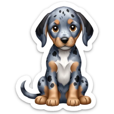 sitting puppy bluetick coonhound with black and blue spotted coat on white background sticker
