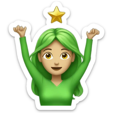 Green women holding three gold stars above head sticker