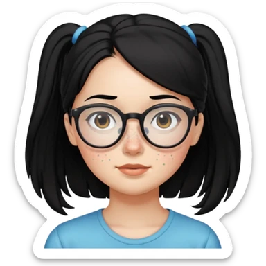 안경 쓰고있는 검은색 머리 한쪽만 포니테일하고 잇는 여자애를 그려줘 주근깨도 좀더 못생기게 sticker
