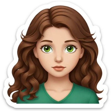 dziewczyna z brązowymi falowanymi włosami i brązowo zielonymi oczami sticker