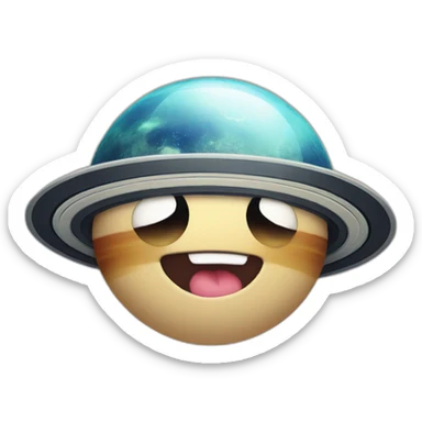 planet Saturn with a cartoon grimacing face sticker