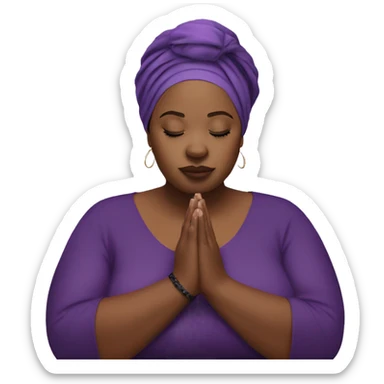 Dark Plus size woman praying with purple head wrap   sticker