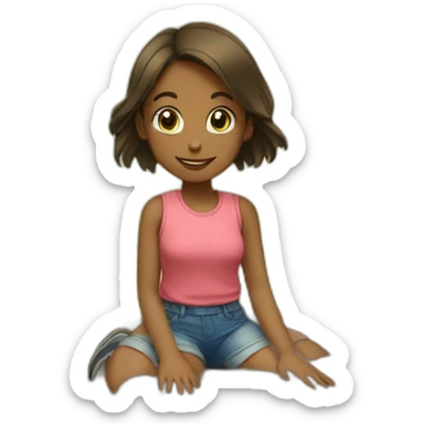 girl playing in the ground with beautiful nature sticker