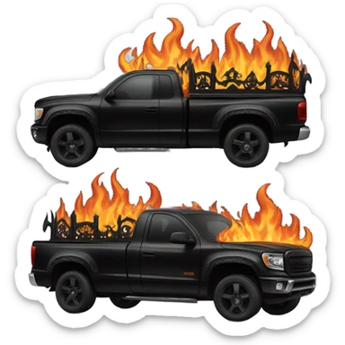 Gothic pickup truck with flames sticker