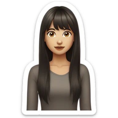 girl with long dark hair with bangs and brown eyes sticker