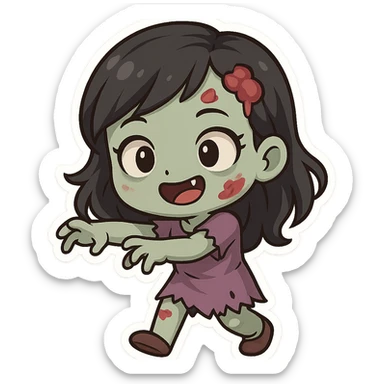 girl zombie with black hair, fun and expressive style sticker