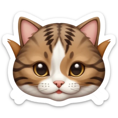 dark brown tabby and white small cat in funny positions upside down with paws covering eyes sticker