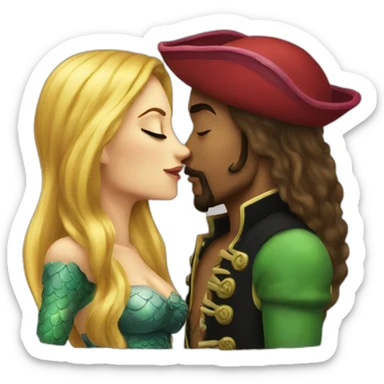 mermaid and woman pirate kissing sticker