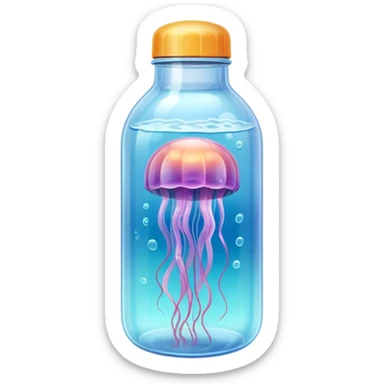 sea jellyfish stuck plastic bottle sticker